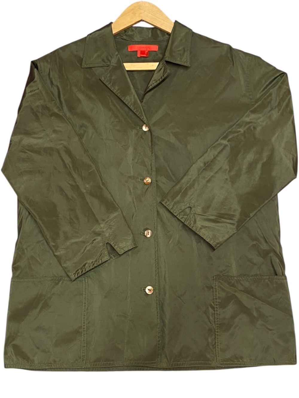 Shamask Silk Women's Olive Green Button-Front Lightweight Blouse